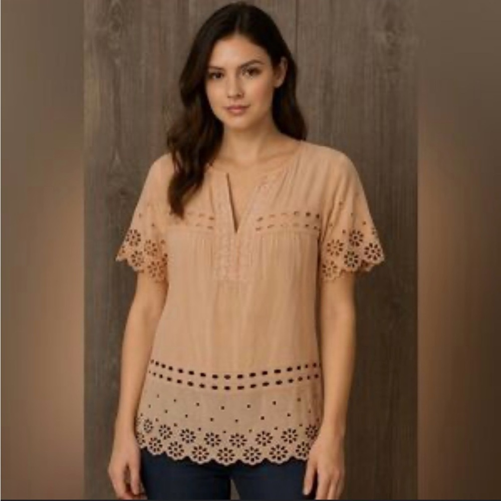 J Crew Elegant Tan Eyelet Women's Top Size 2